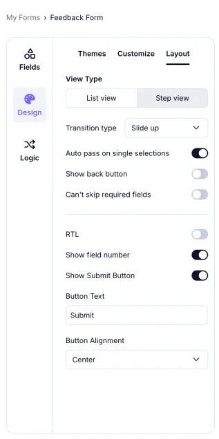 An image showing the “Show Submit Button” toggle enabled