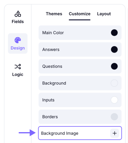 An image showing the “Background Image” button, which you can find in the “Customize” section