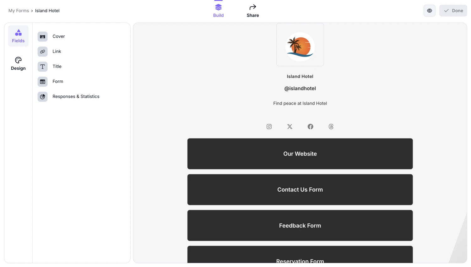 An image showing an example of the forms.app profile from the profile editing page