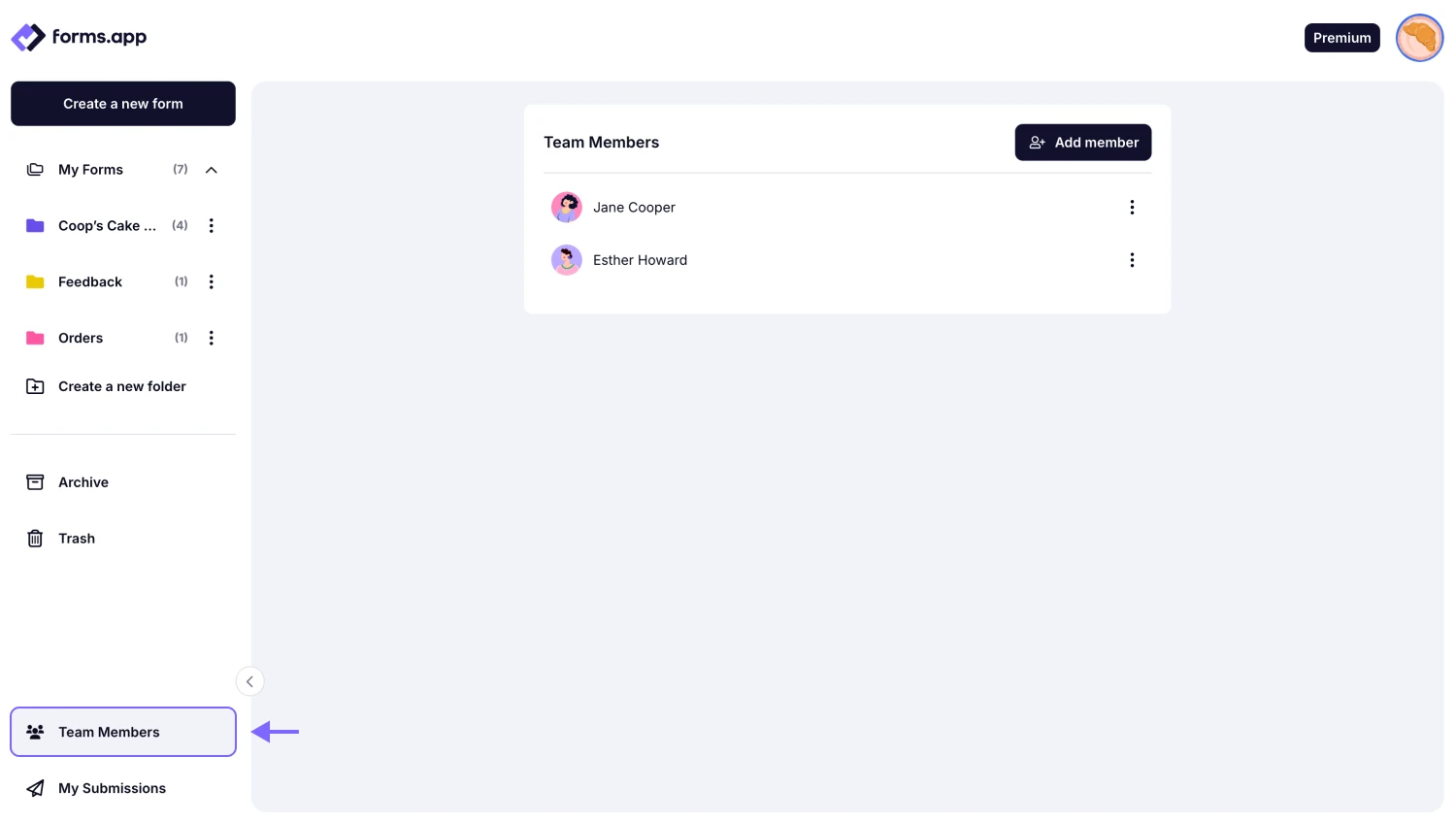 An image showing where the “Team Members” button is located and how you can access this tab from the Dashboard