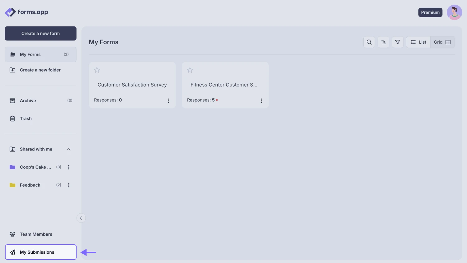 An image showing how you can access the “My Submissions” page from your Dashboard