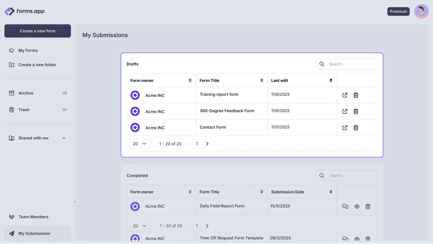 An image showing the area where your drafts are located and the managing options you have