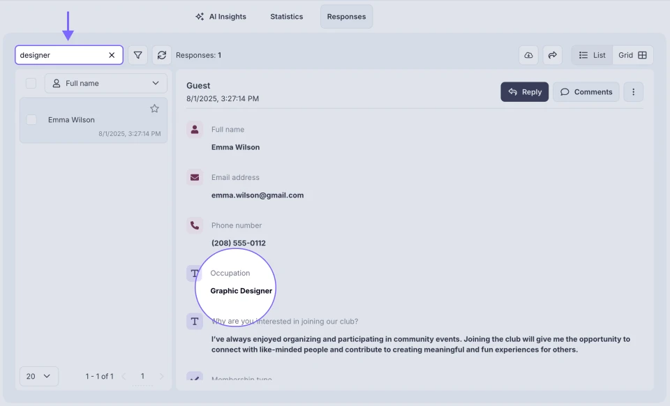 An image showing the search bar where you can enter the data to find relevant responses