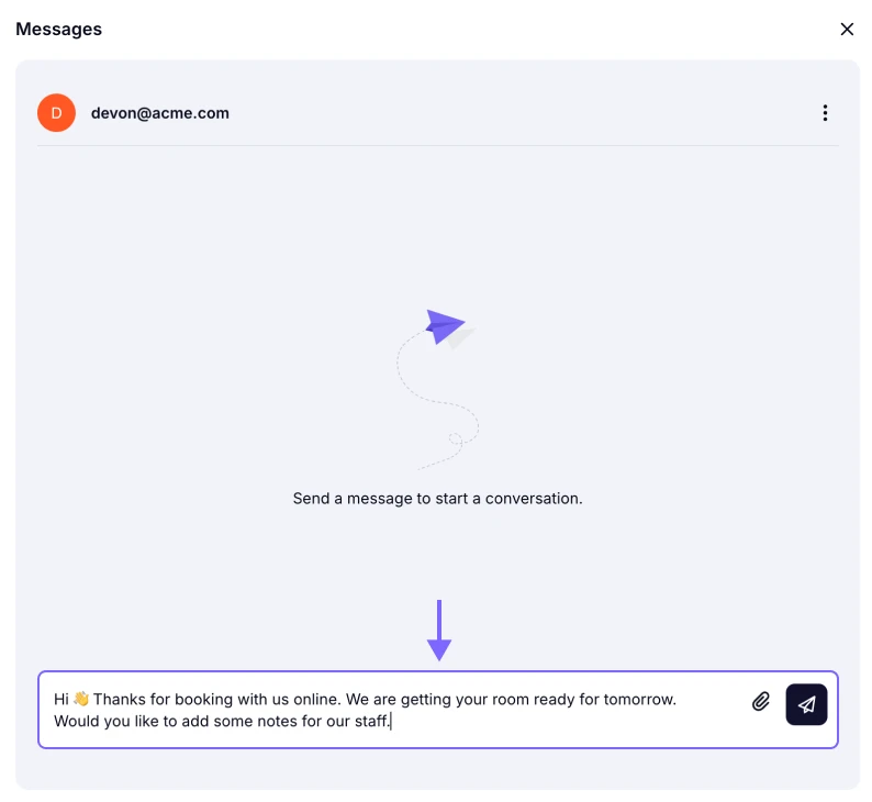 An image showing an example message that you can enter once the messaging window appears
