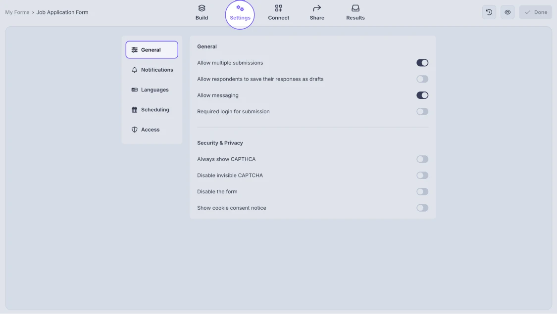 An image showing how you can access the General section after you open the Settings tab