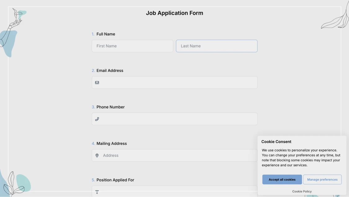 An image showing how the activated cookie consent will appear on your form for respondents