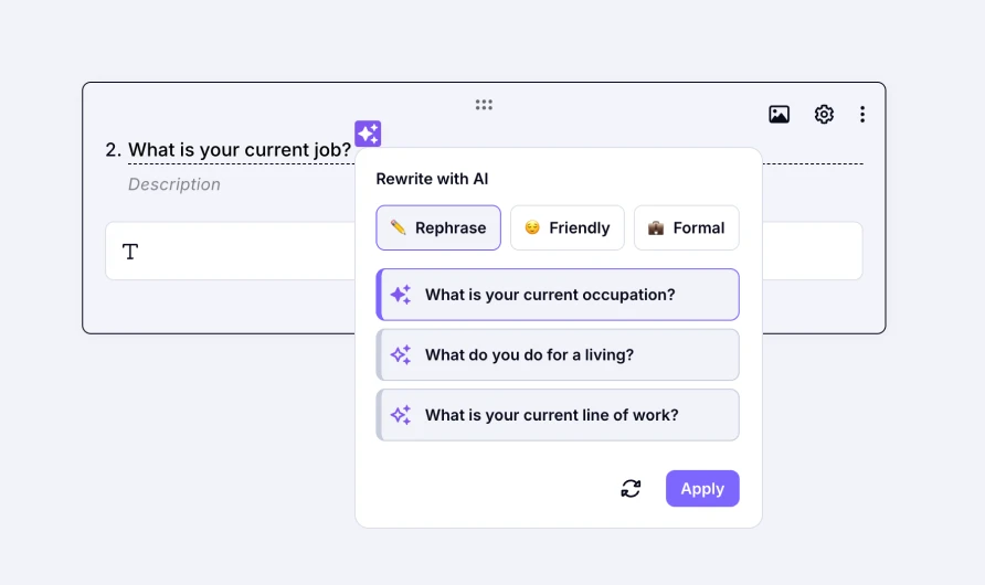 An image showing a pop-up with various question options to choose from