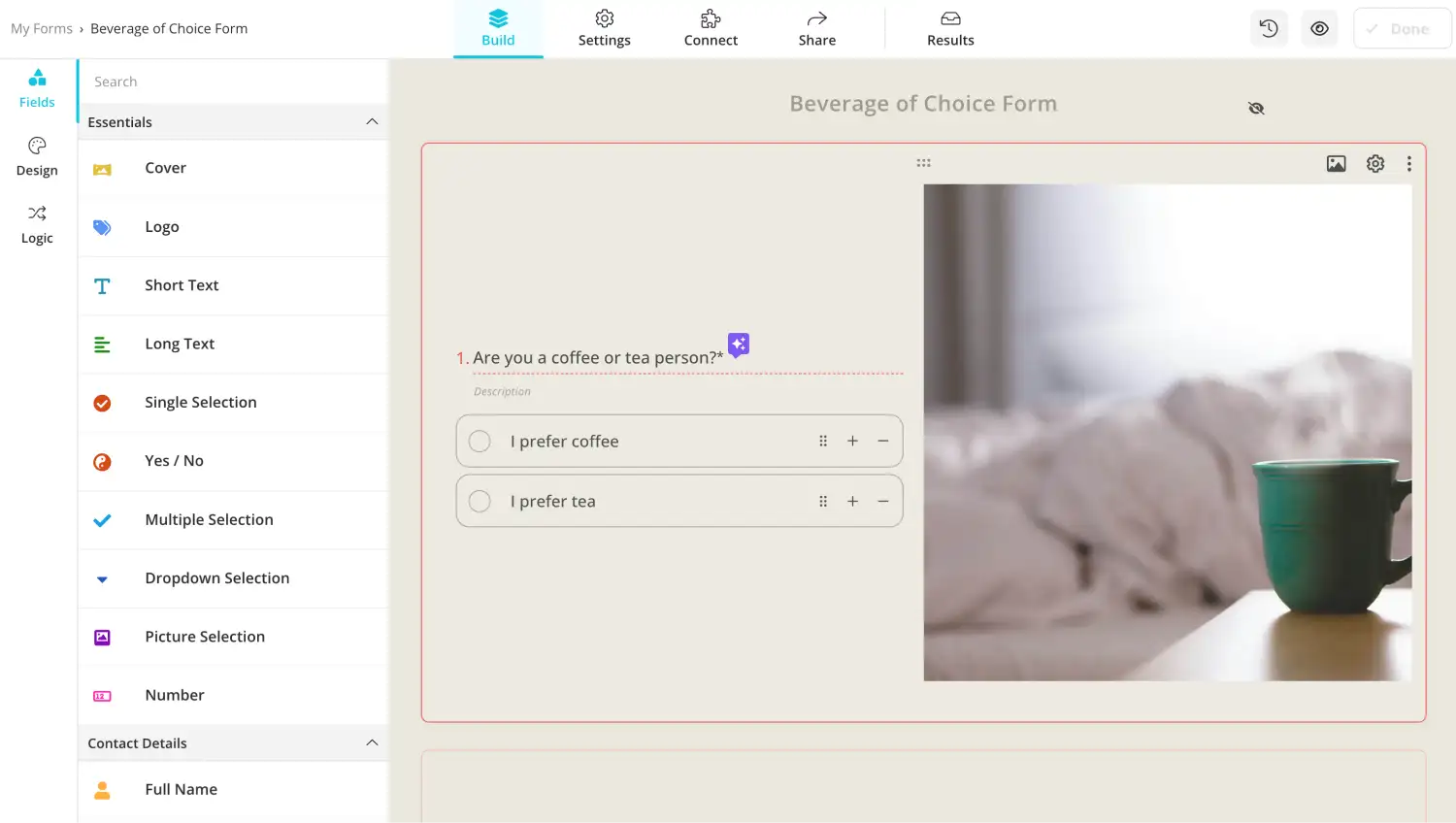 Ajoutez une question et une option de condition