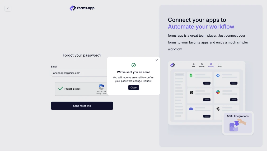 An image showing the “Send reset link” button
