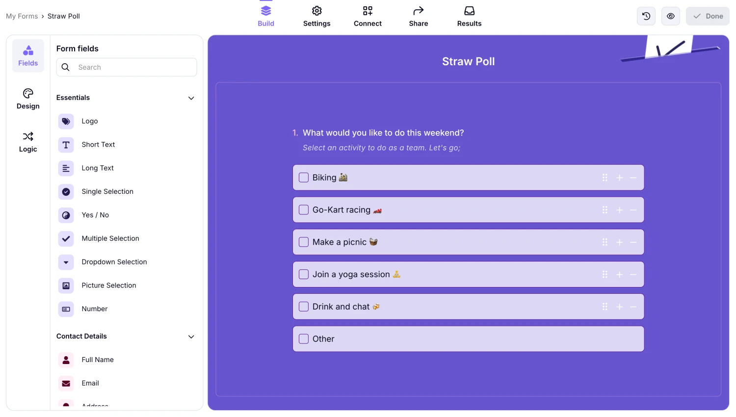 Add you poll questions