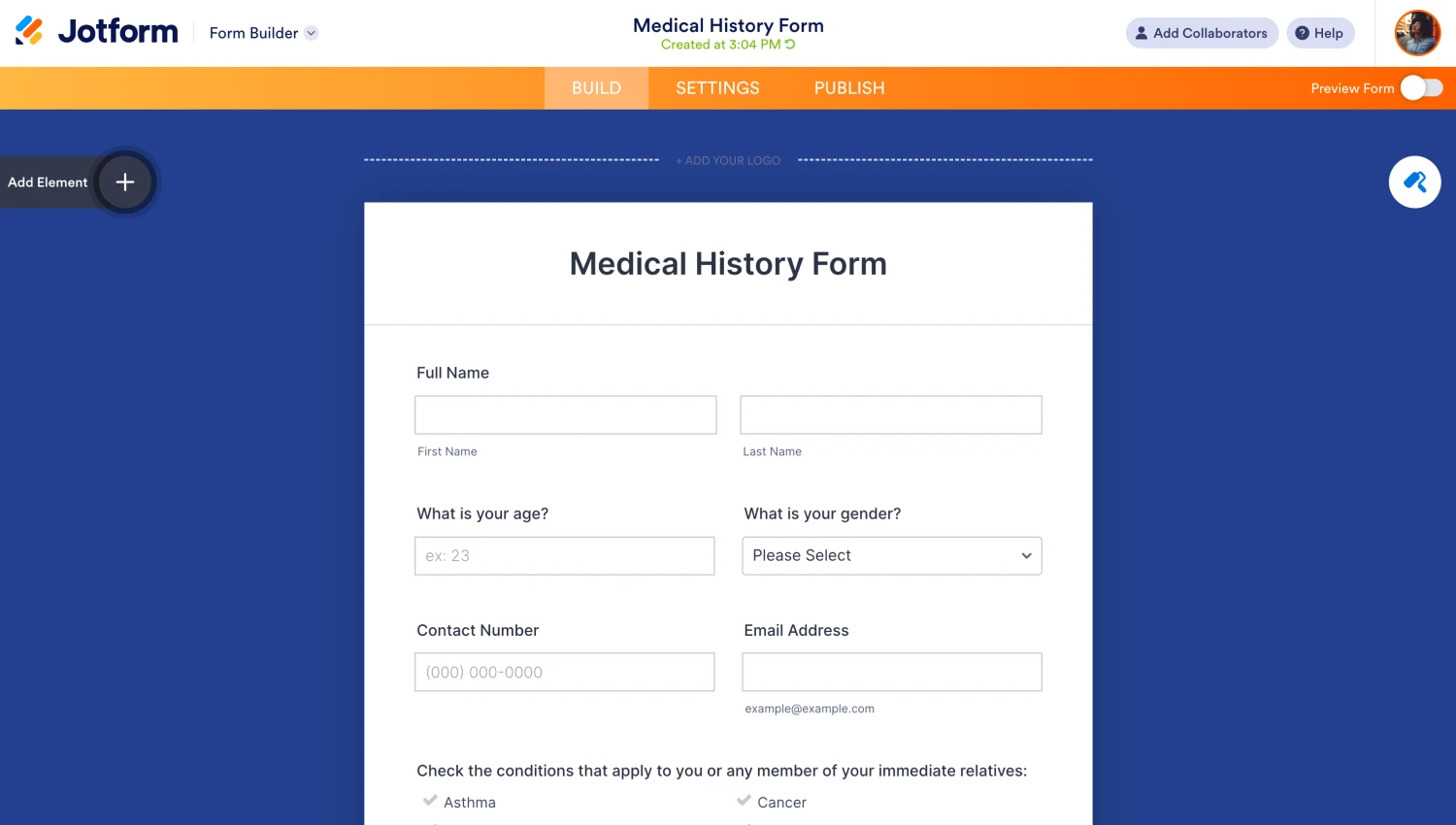 Workspace of Jotform