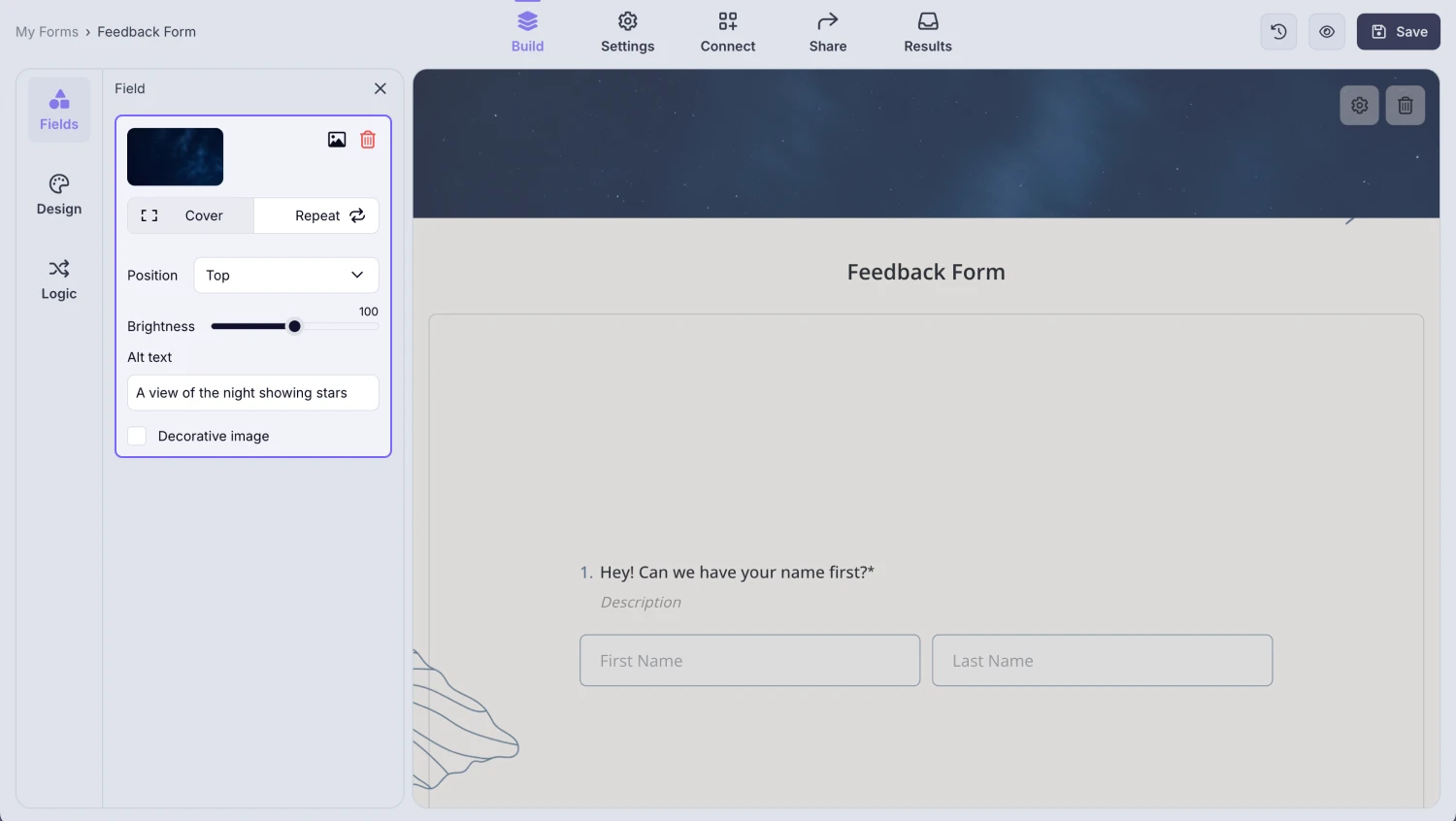 An image showing the settings you can edit to adjust your cover image