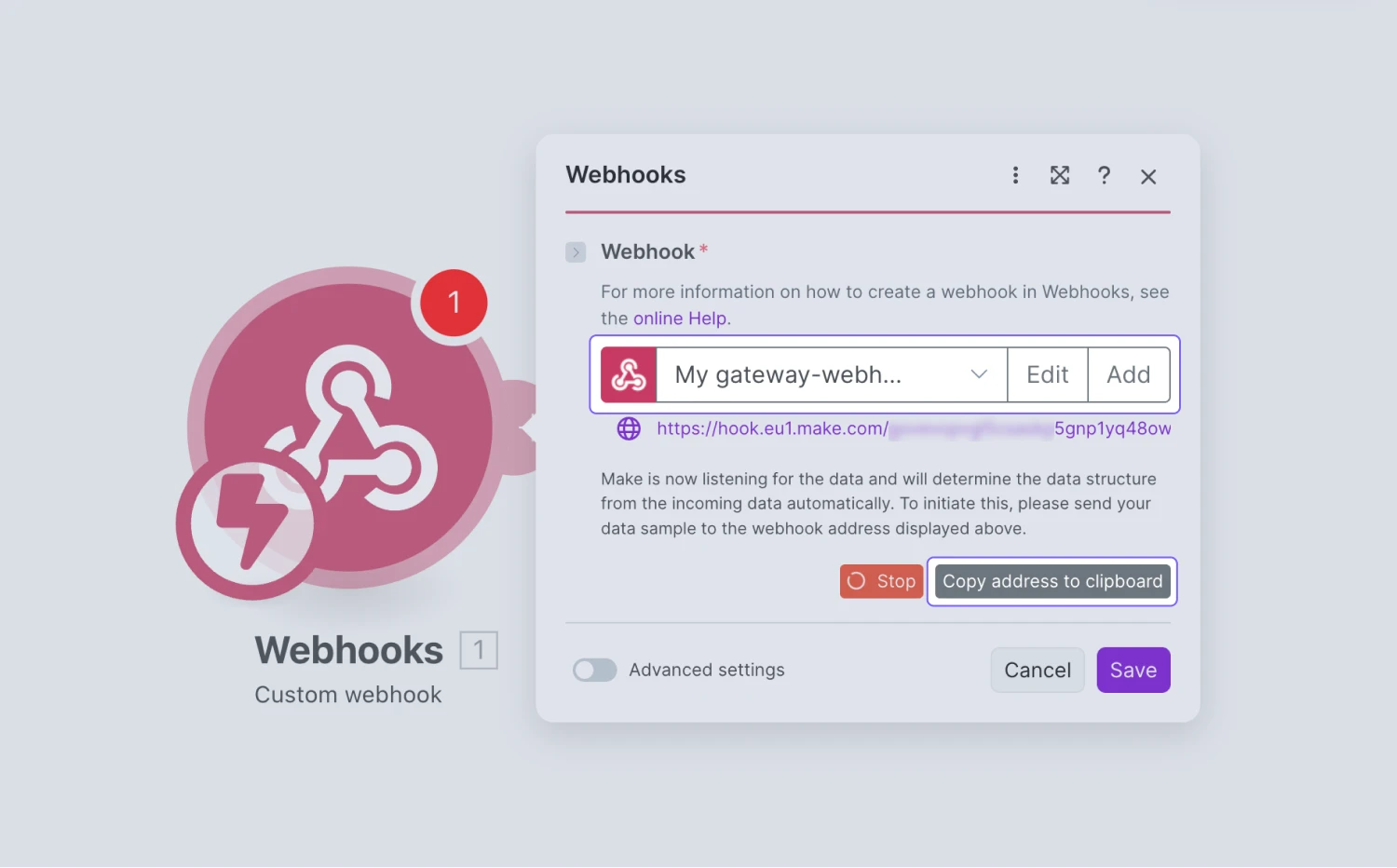 An image showing the area where you need to enter your webhook name and copy its link after that