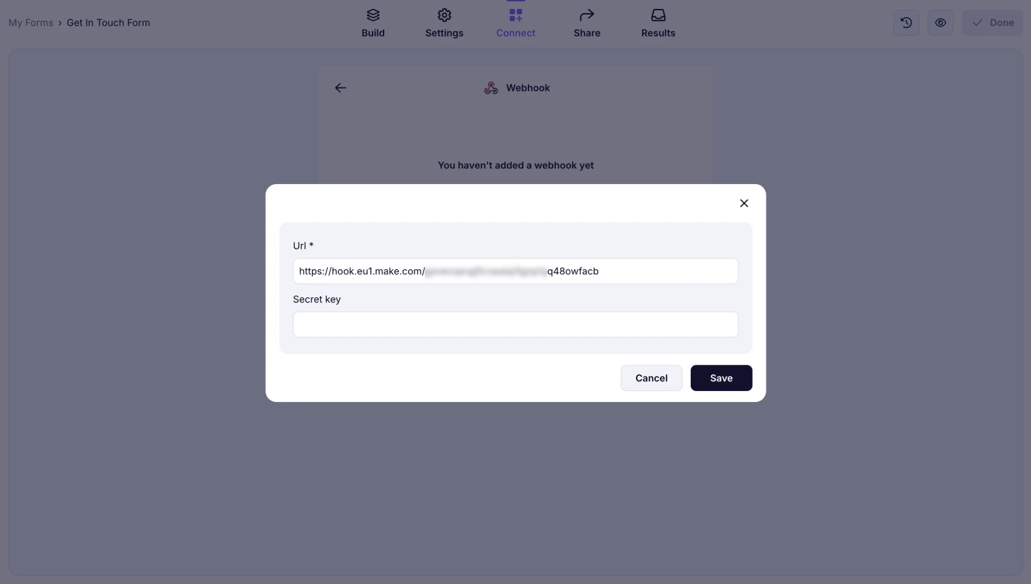 An image showing the pop-up which allows you to enter the webhook URL you copied earlier