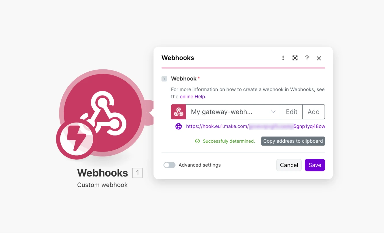 An image showing a “Successfully determined” message from the Make side, which shows that the connection was made