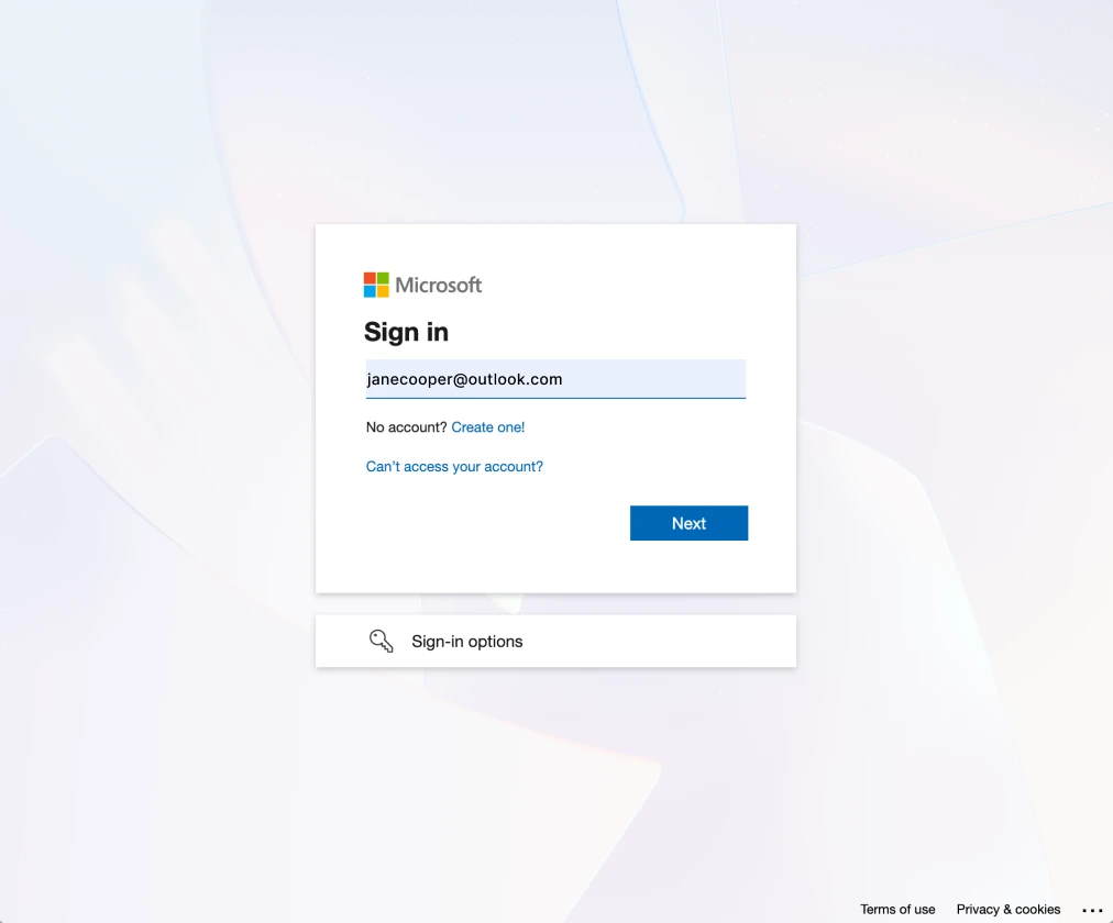An image showing the pop-up appearing where you can start the connection by first logging in to your Microsoft account