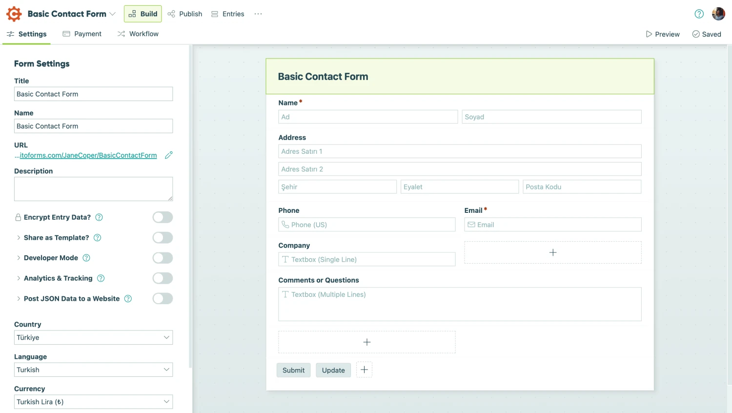 Workspace of Cognito Forms