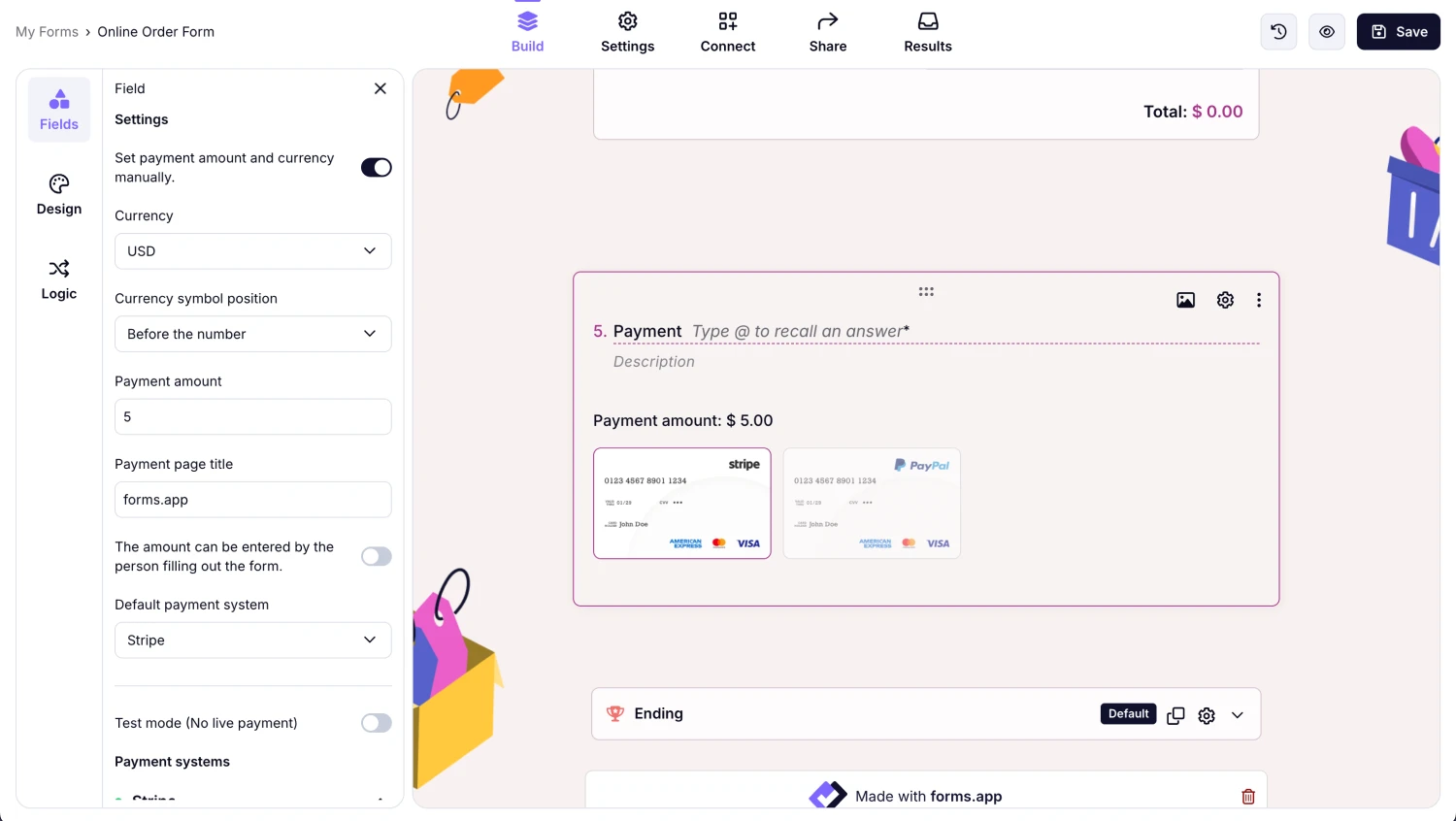An image showing the options you can edit once you access the “Payment field” settings area
