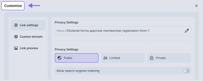 An image highlighting the Customize button in the Share tab