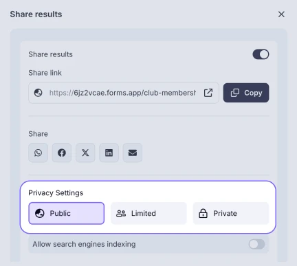 An image showing where the results’ privacy settings are located and what options you have