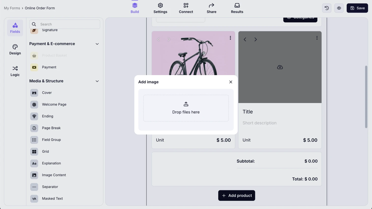 An image showing how you can add new items to your product list