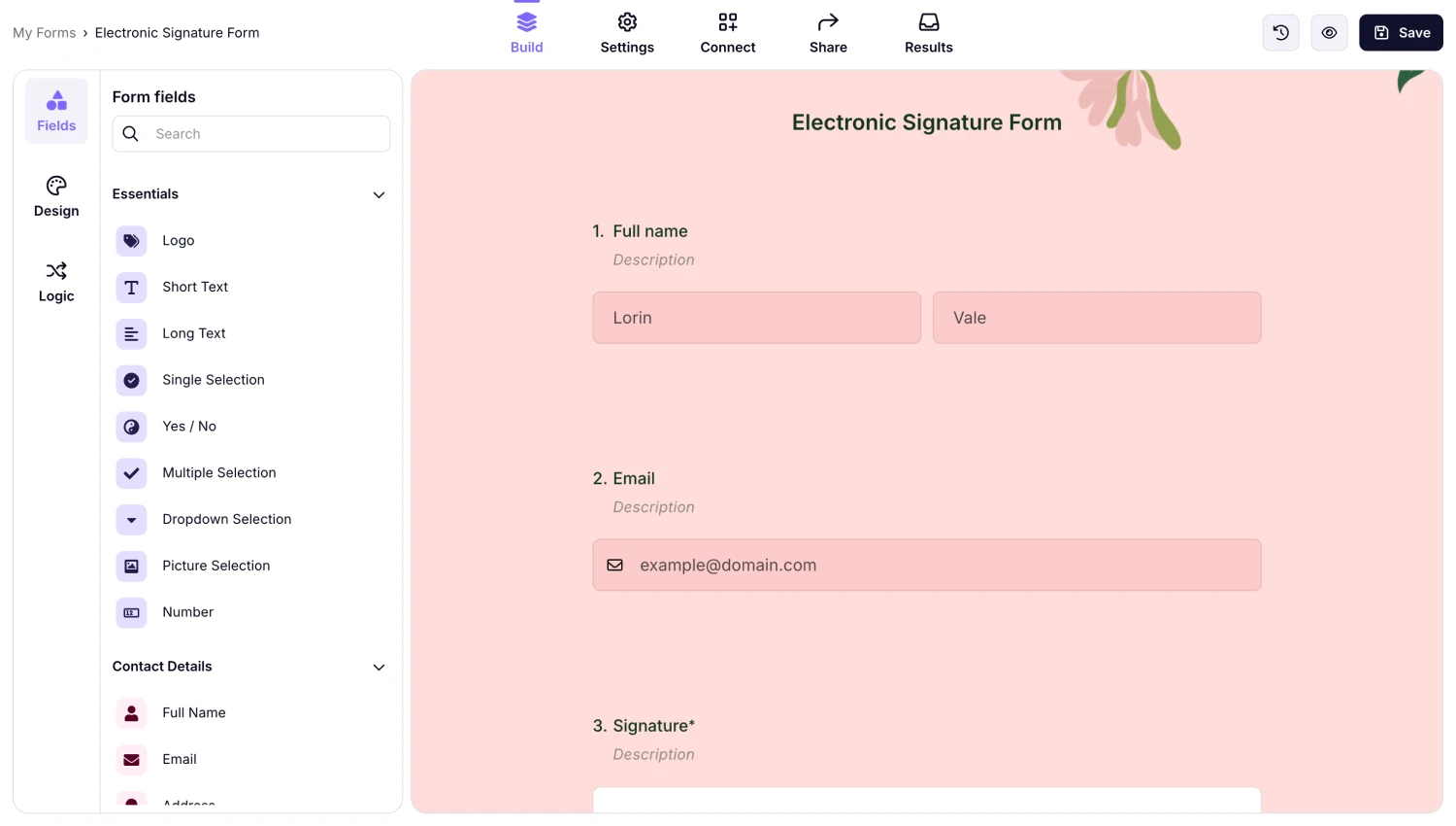 Workspace of forms.app