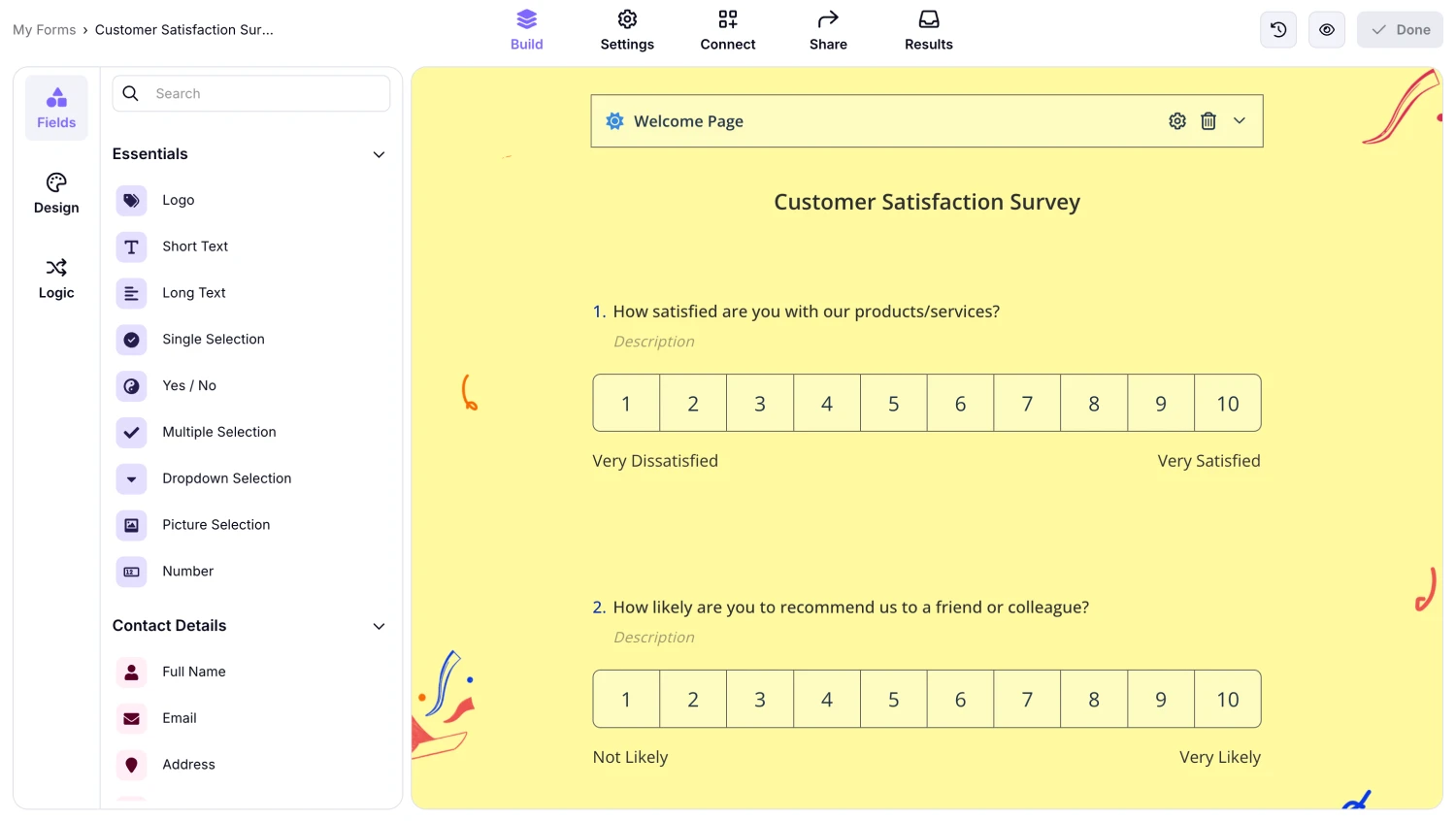 An image showing how to access the form and stay in the “Build” section