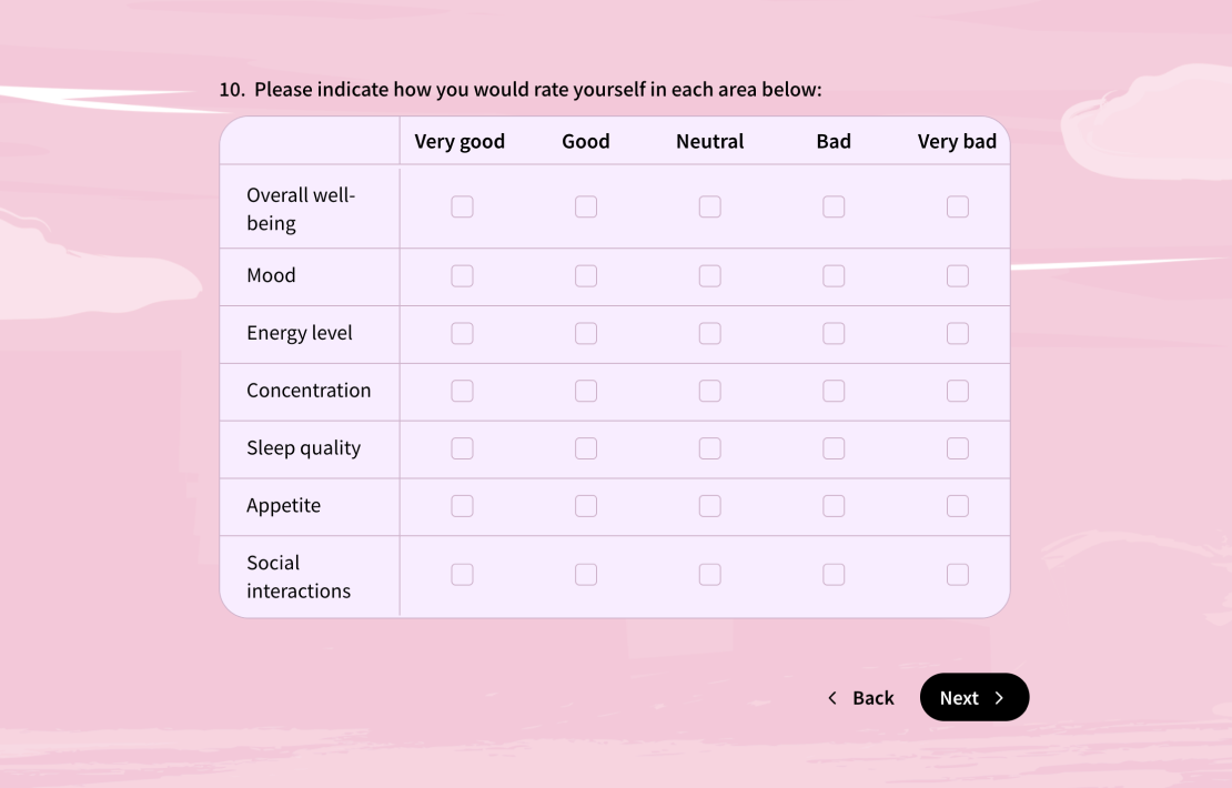 An image showing a&nbsp; “Selection matrix” question example