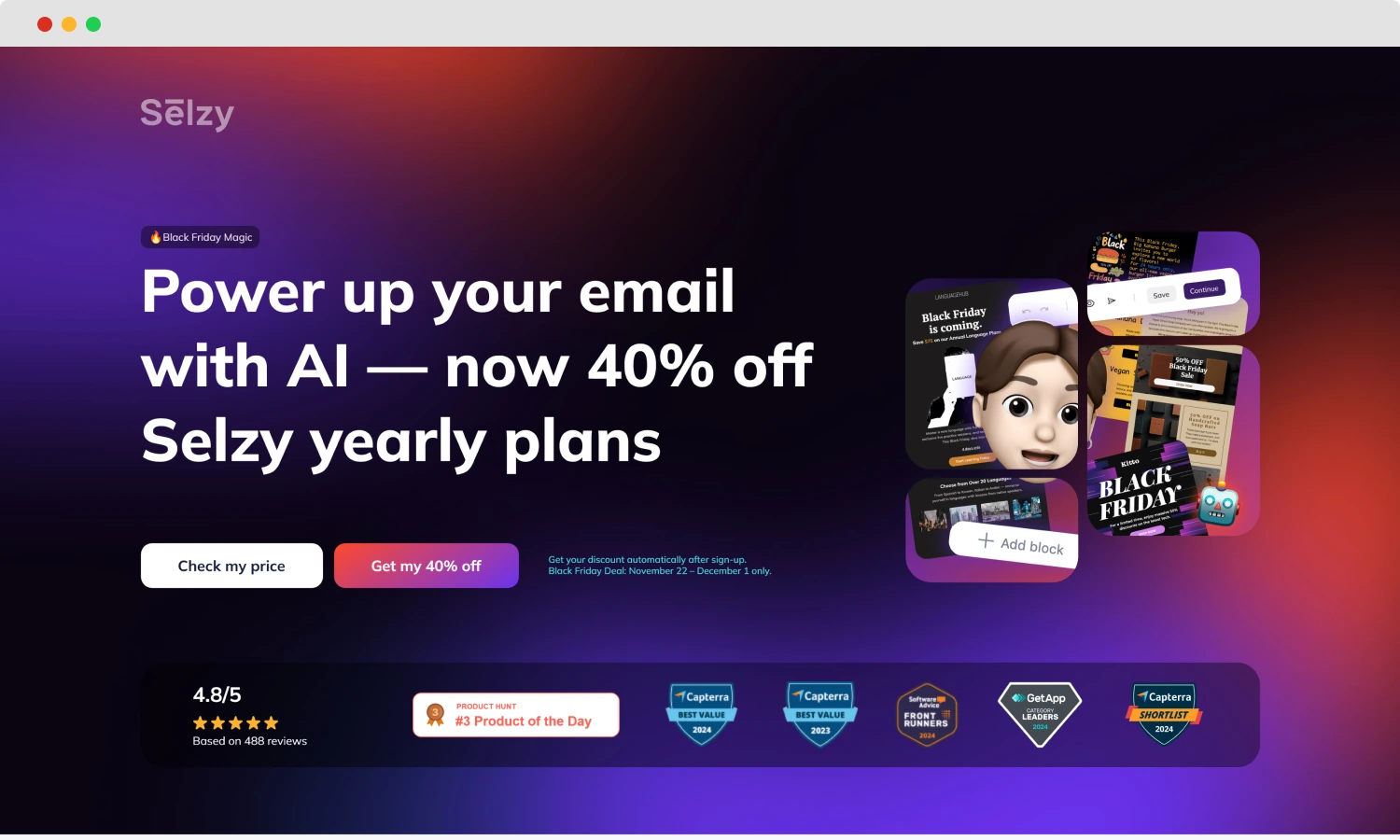 The homepage of Selzy