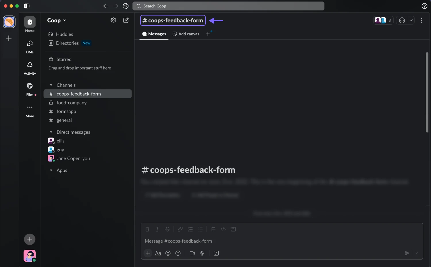 An image showing the “Slack” channel where you need to click its name