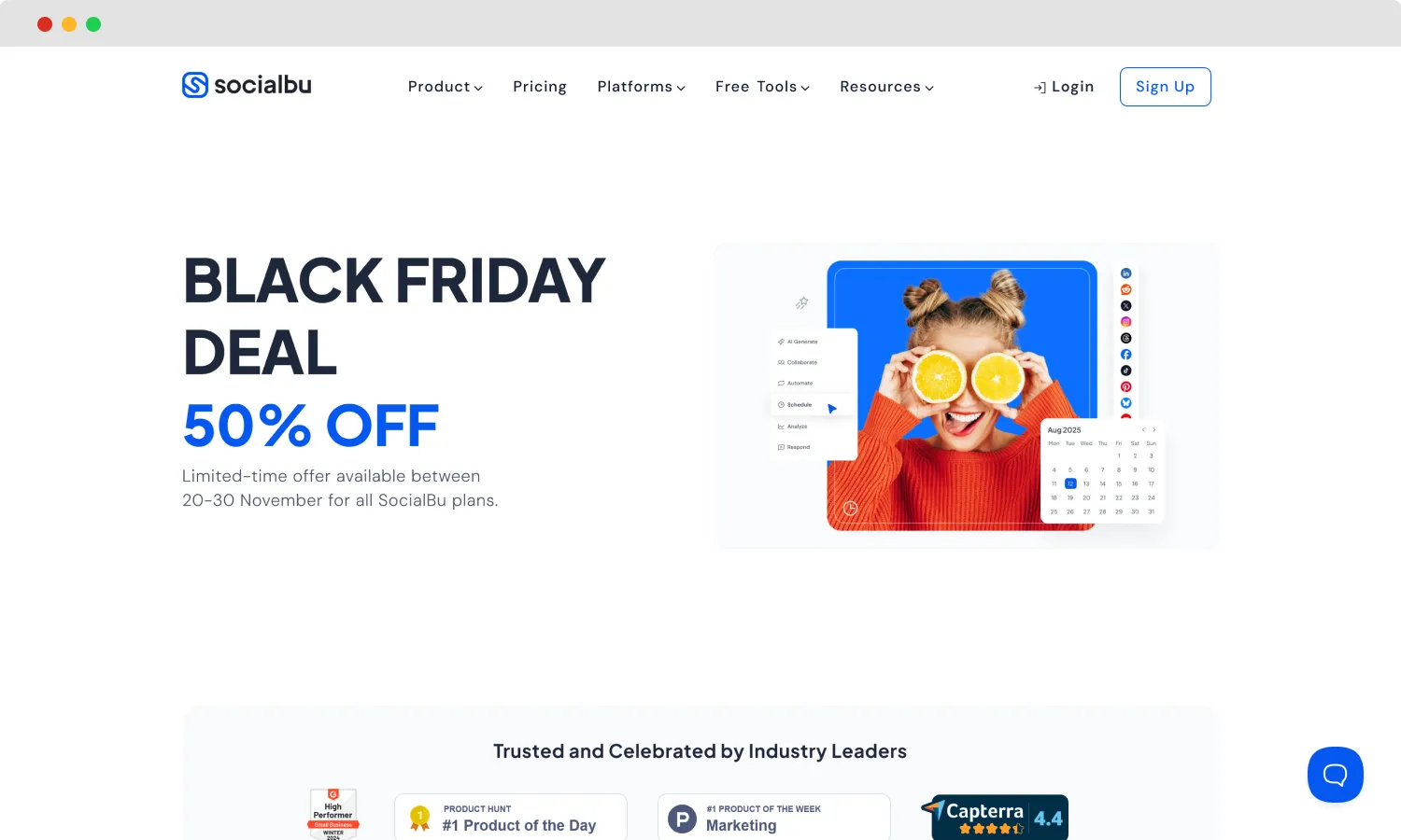 The homepage of SocialBu
