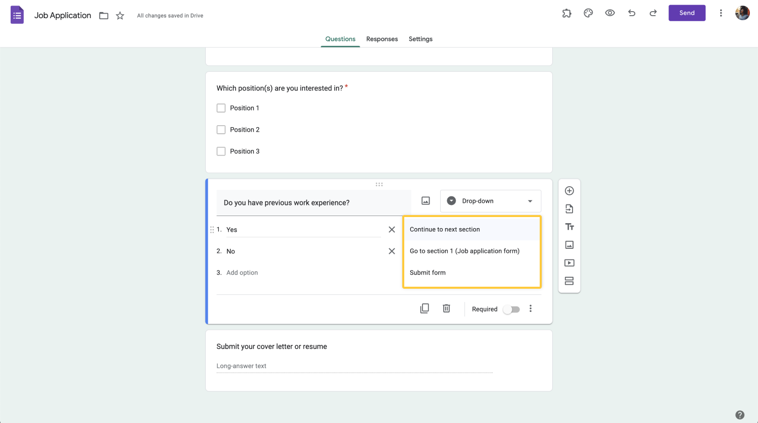 How To Go to a Section Based on a Specific Answer in Google Forms