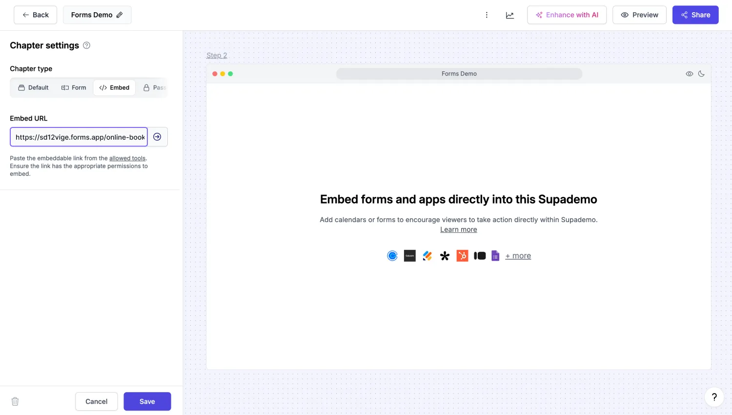 An image showing the “Embed” option, which you need to select, and the “Embed URL” area for you to embed your form link