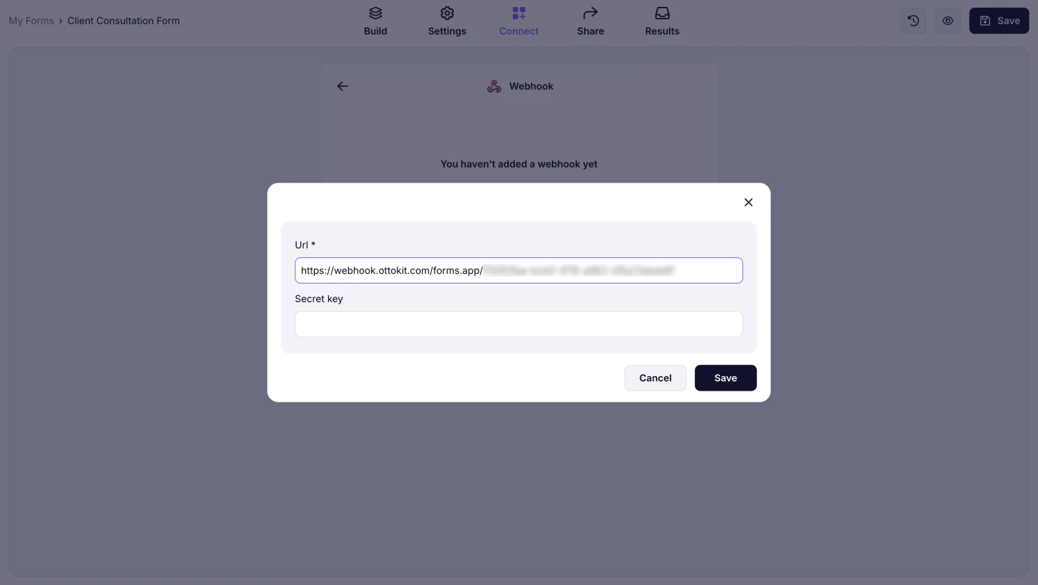 An image showing the area where you need to paste the webhook URL you copied earlier after you pressed “Add webhook”
