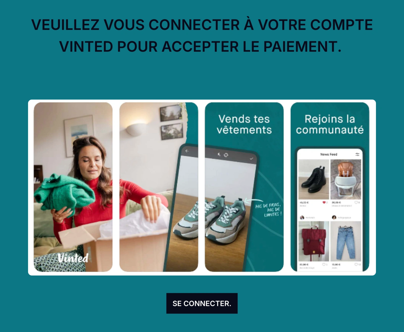 A Vinted-themed form uses promotional imagery and tells visitors to sign in to accept a payment.