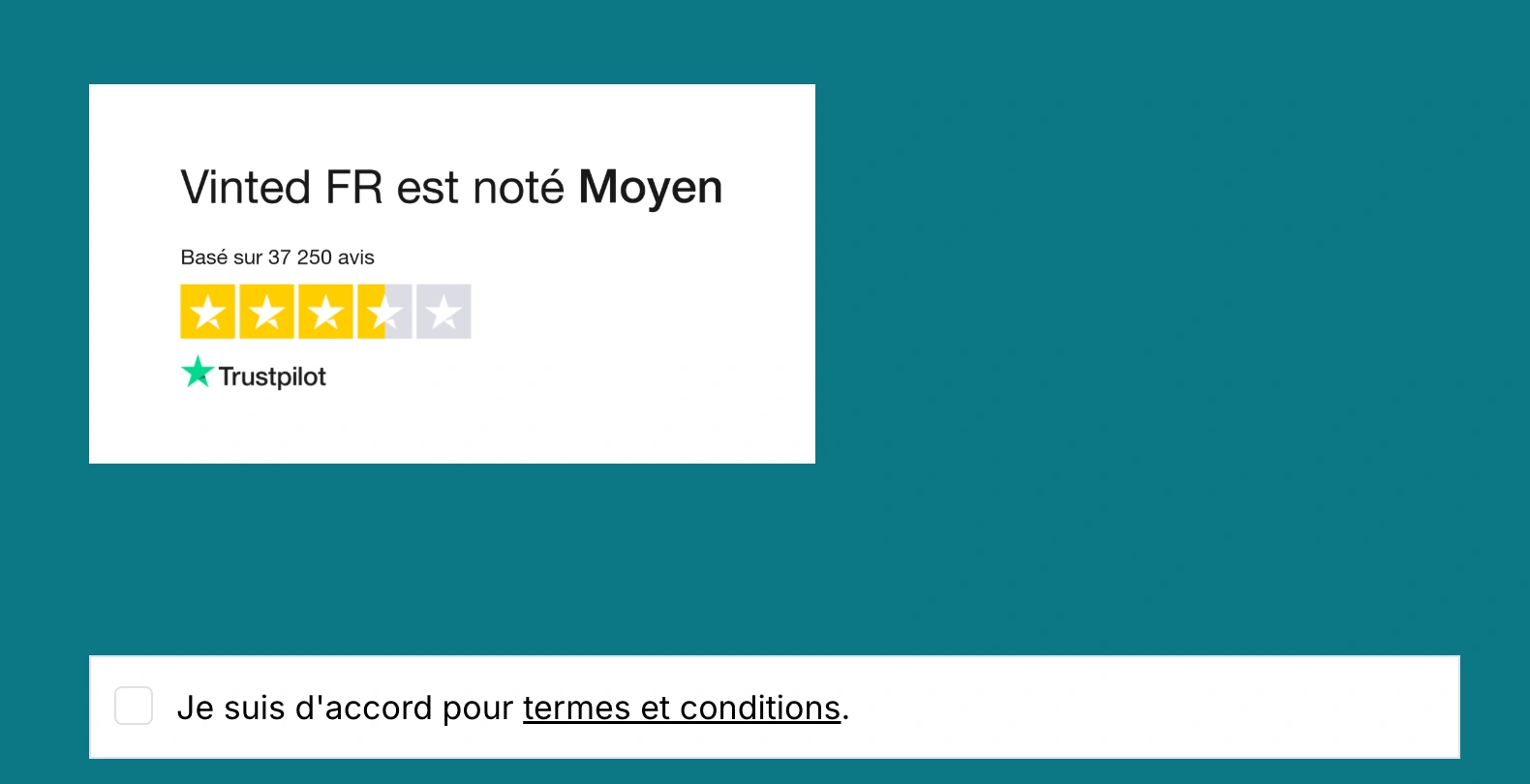 A screenshot of a Trustpilot rating is displayed inside a Vinted-themed form.