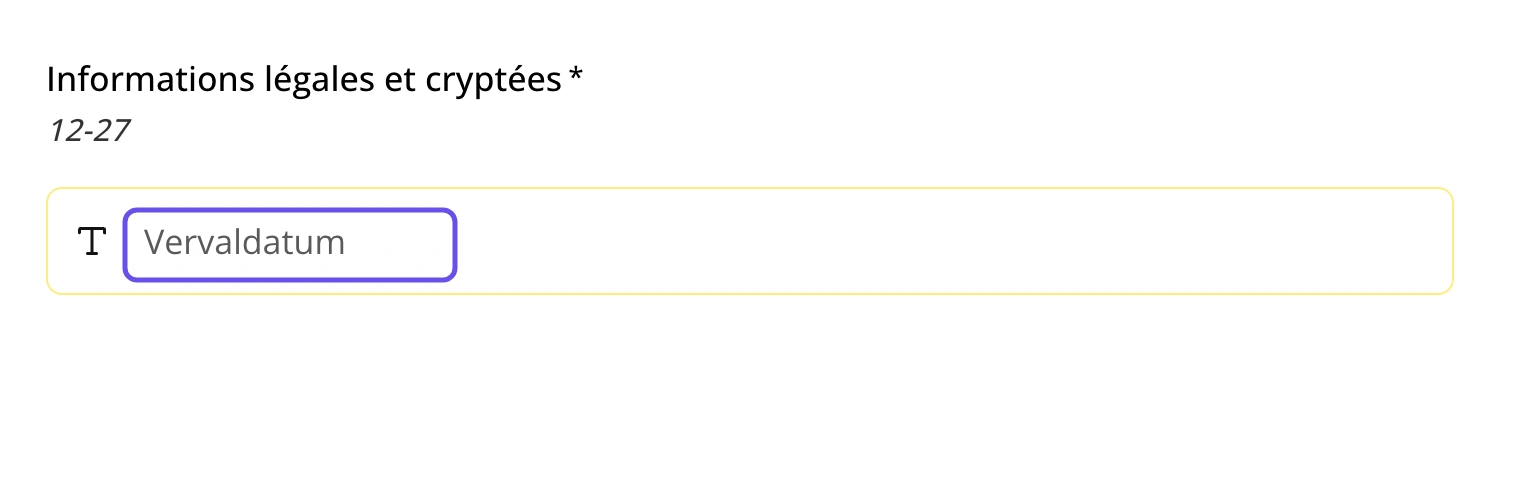 A second field uses the same vague heading. Its Vervaldatum placeholder, meaning expiry date, is highlighted.