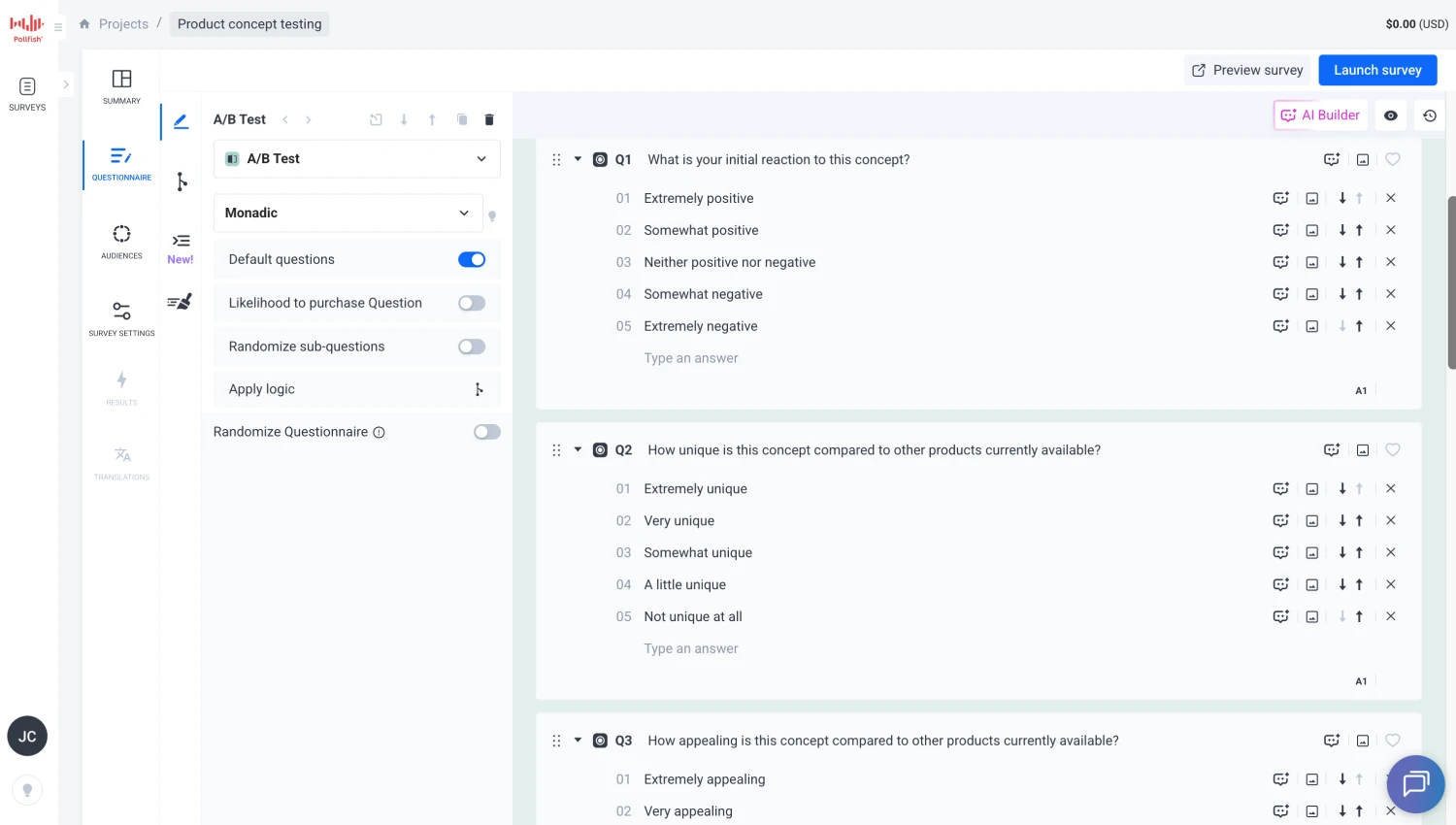 Workspace of Pollfish (Source: G2)