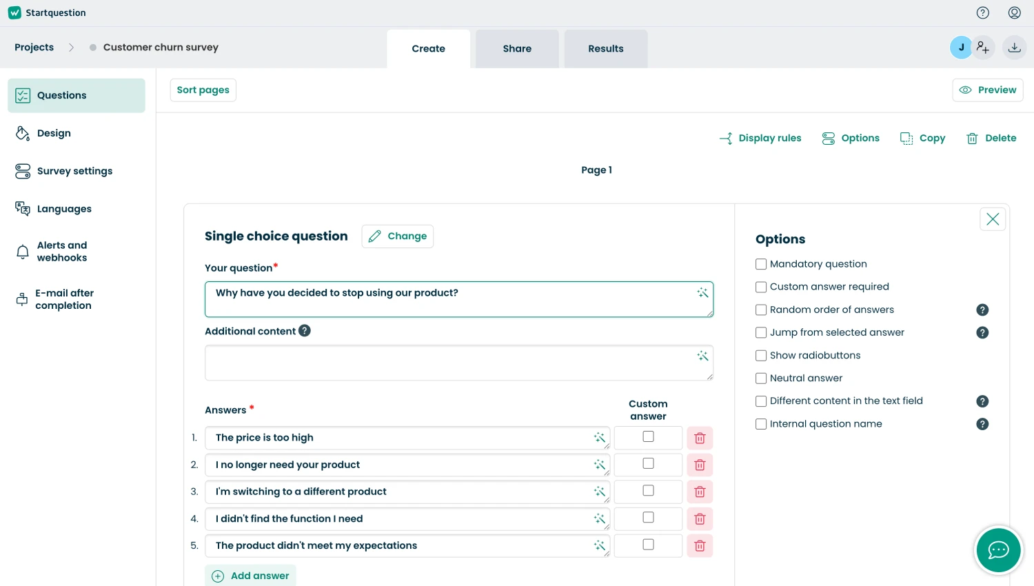 Workspace of Startquestion