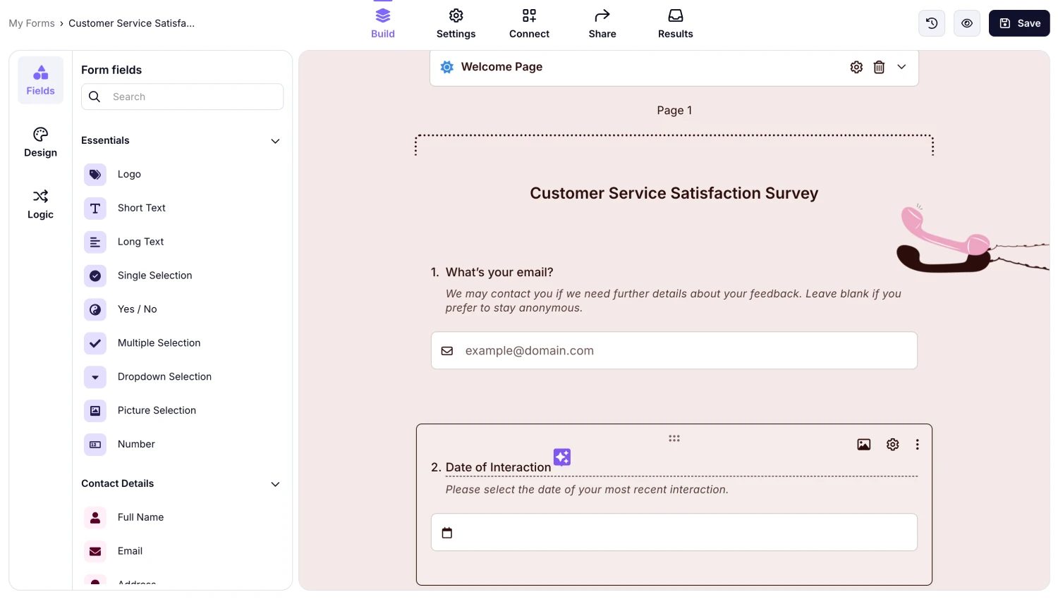 Workspace of forms.app