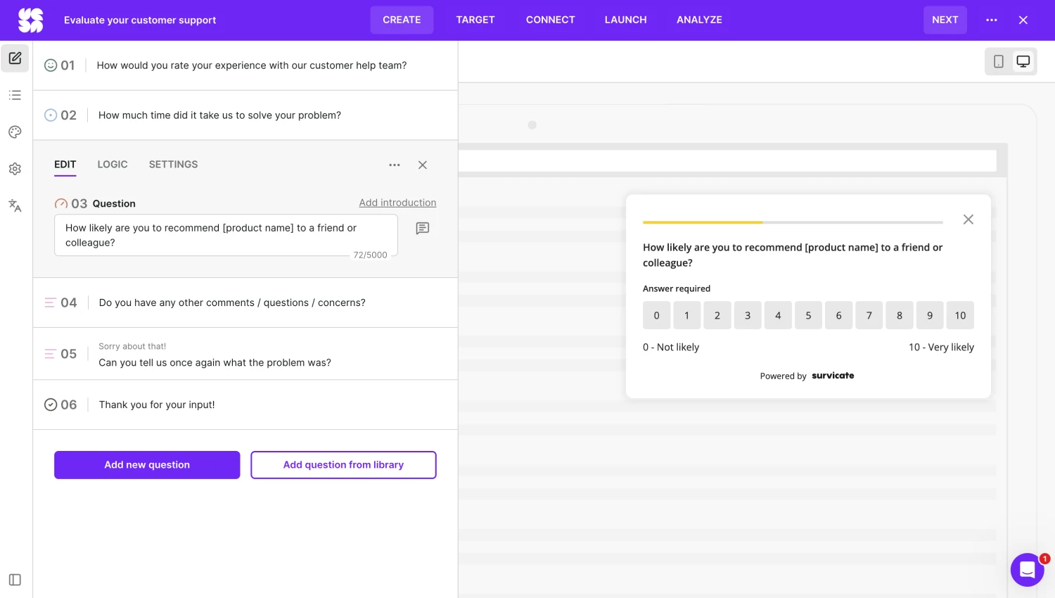 Workspace of Survicate