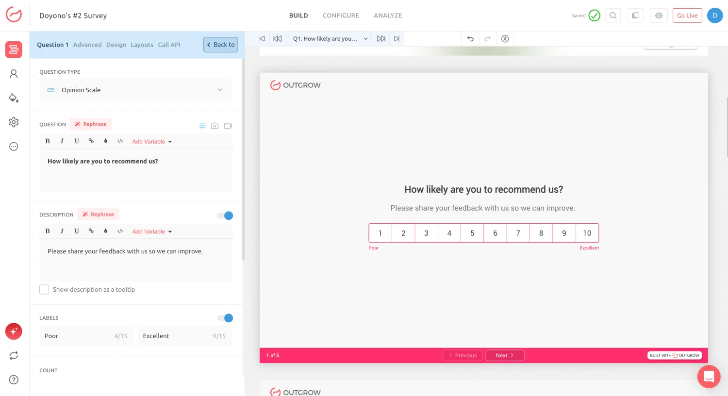 Workspace of Outgrow