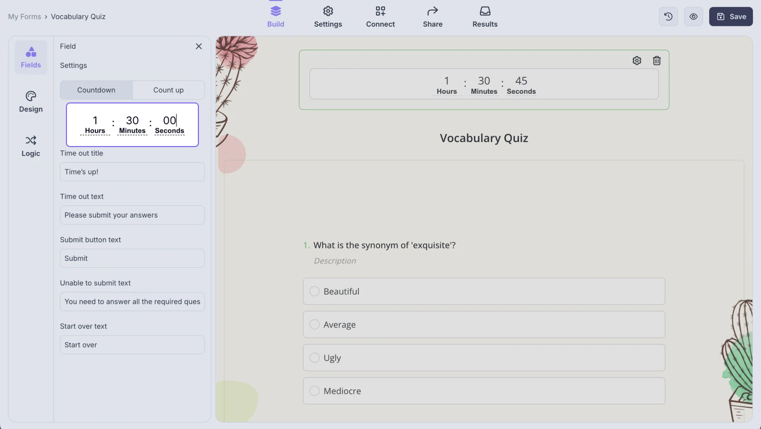 An image showing the text content of the areas you can adjust if you select the “Countdown” option