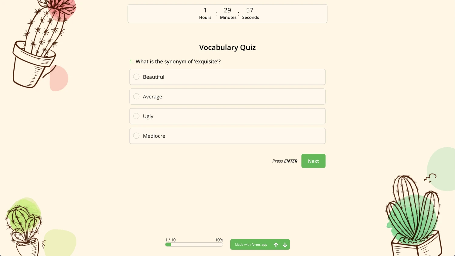 An image showing the ready-to-fill form with the enabled “Timer” field