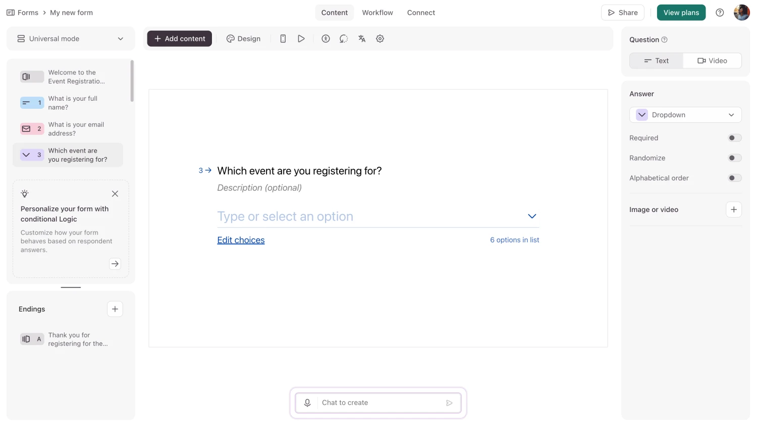 Workspace of Typeform