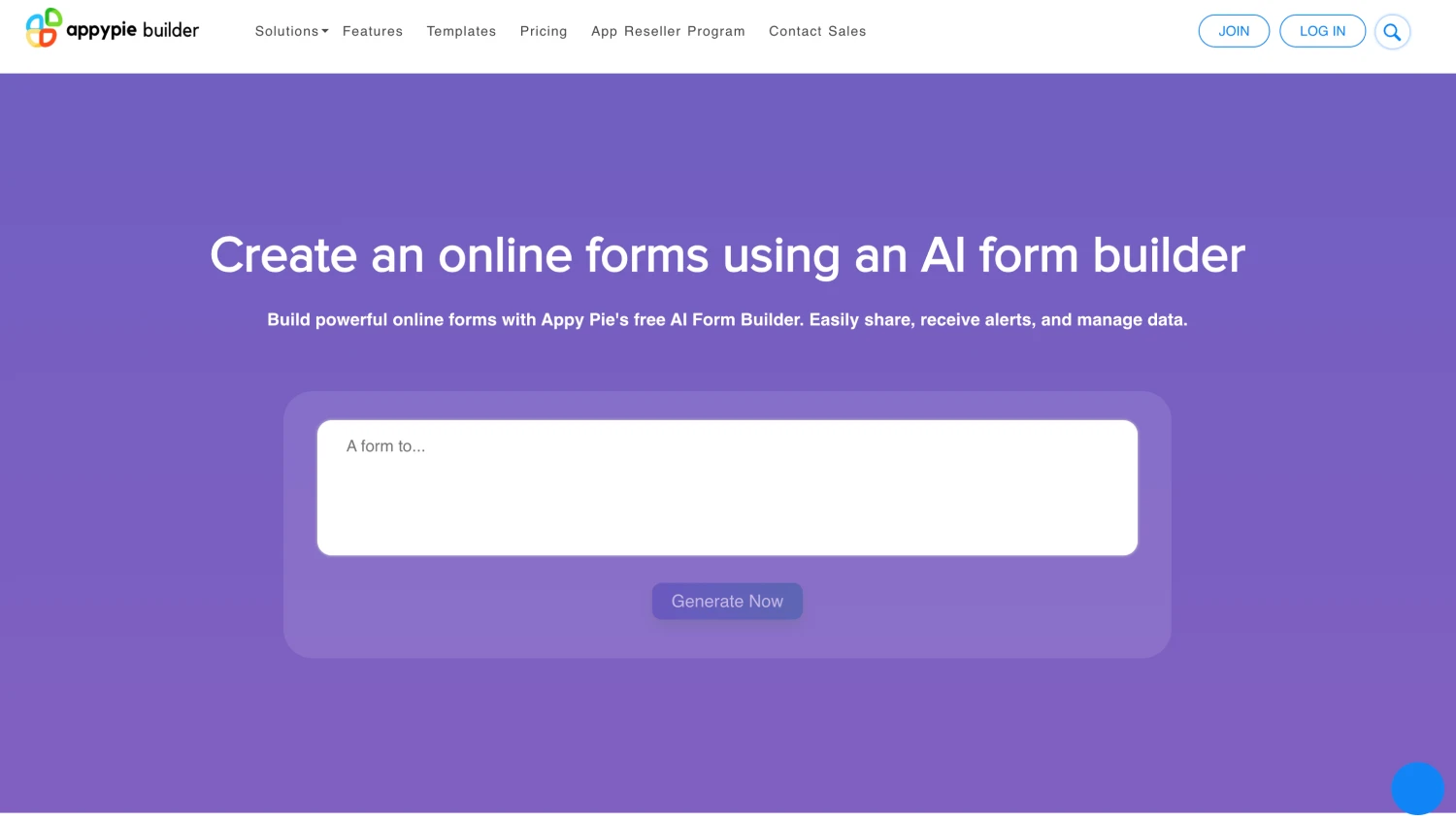 Homepage of Appy Pie Form Builder