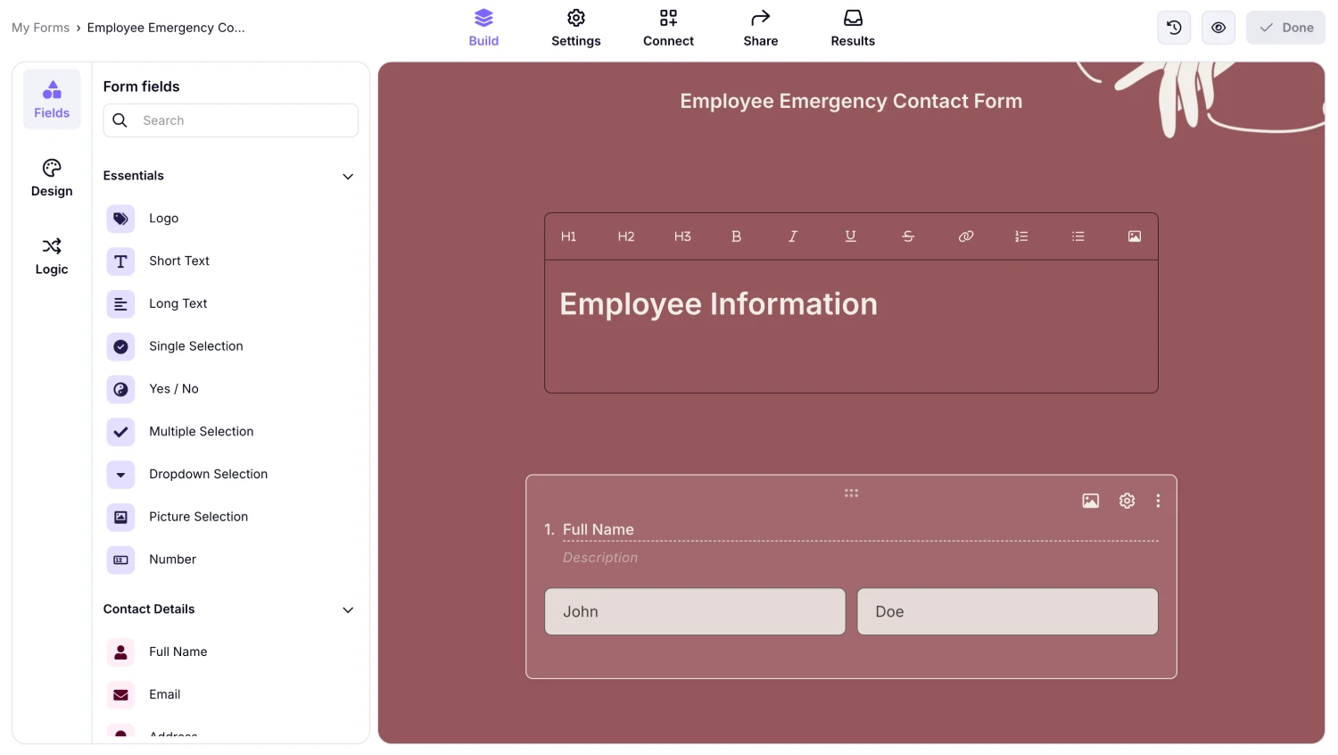 Workspace of forms.app