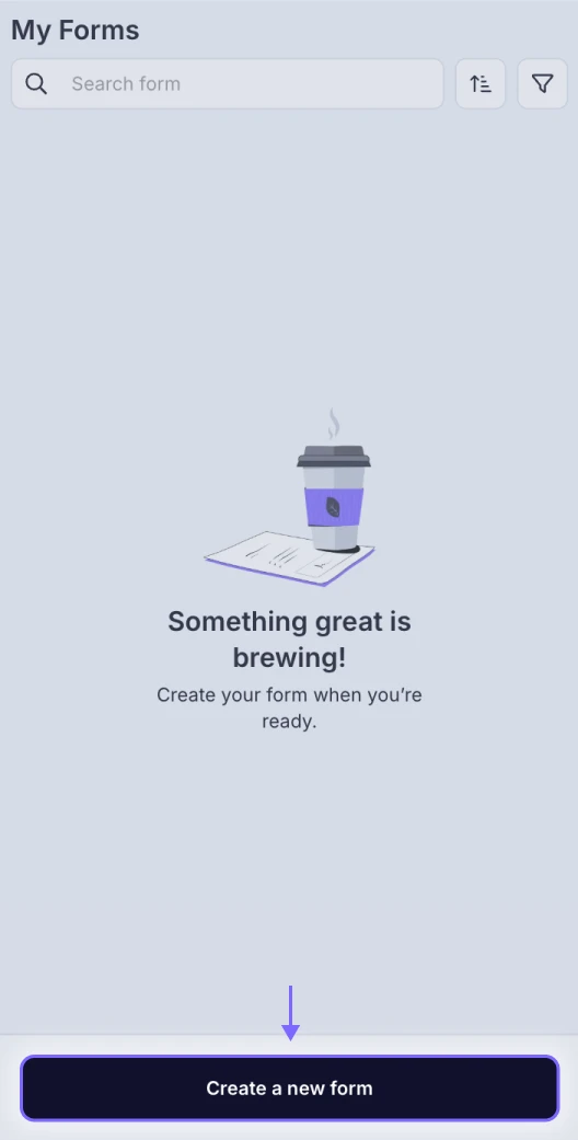 An image showing the place of the “Create a new form” button