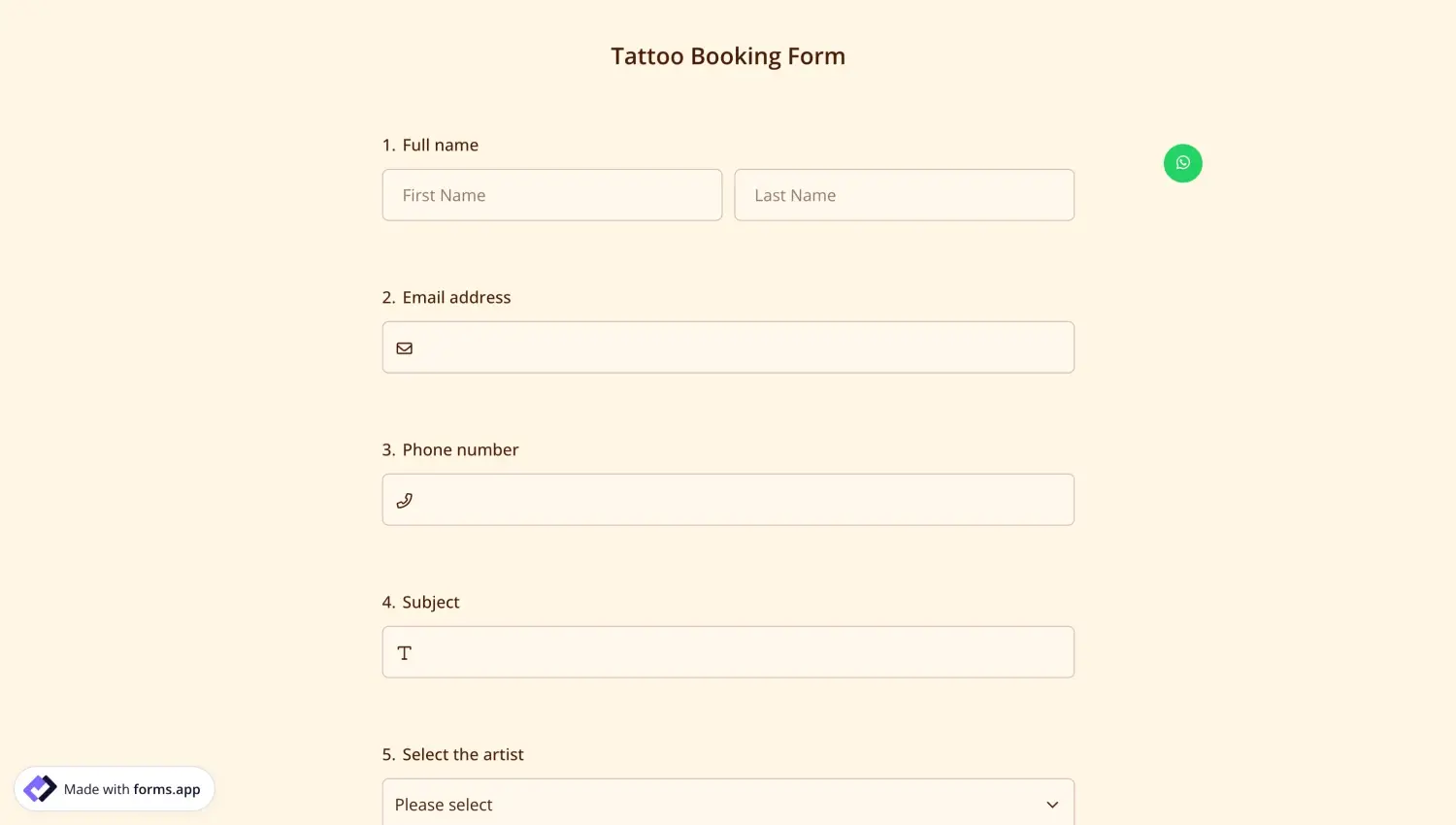 An image showing the “WhatsApp” icon that will appear in your form once you set up the integration