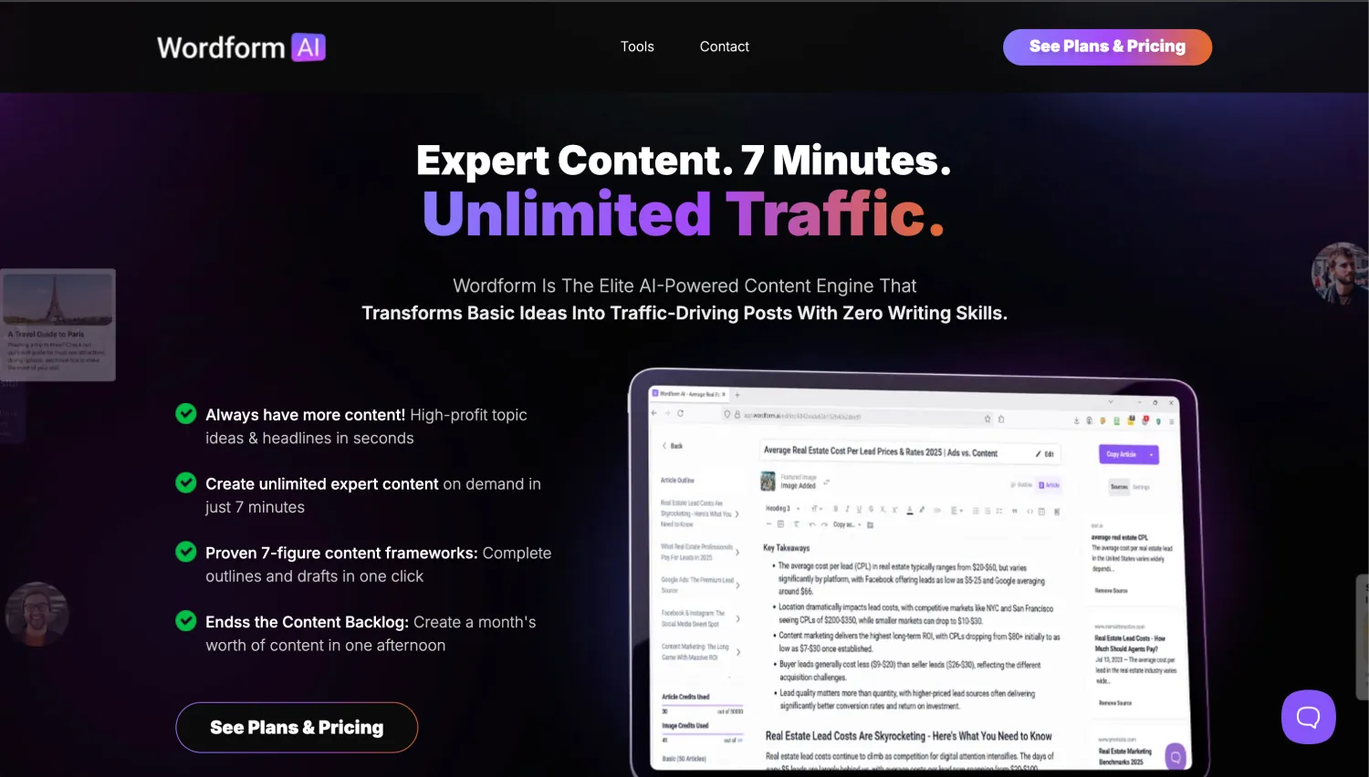 Homepage of Wordform AI
